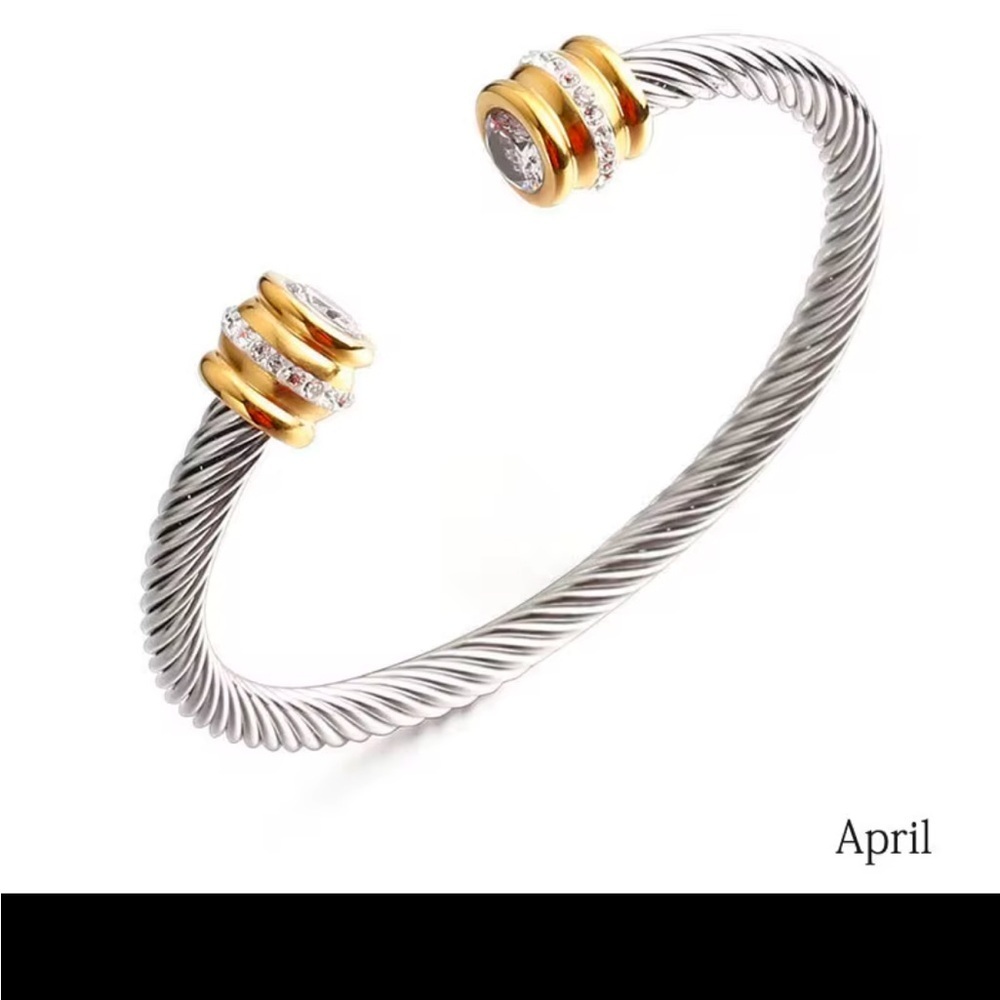 Stainless steel 12 month Birthstone Expandable Wire Cable Bangle bracelet - Picture 12 of 12